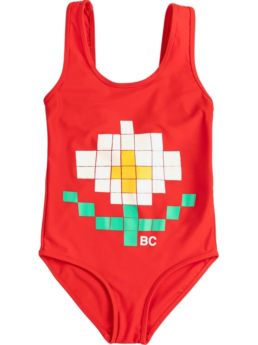 Bobo Choses Red One-Piece Swimsuit with Pixel Flower Sz 10-11 Years